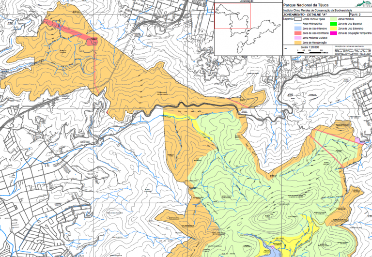 Mapa cartográfico do Parque Nacional da Tijuca.